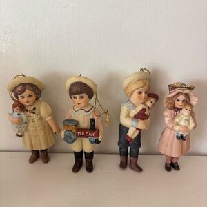 Lot Of 4 Vintage Jan Hagara Porcelain Christmas Ornaments Children With Toys